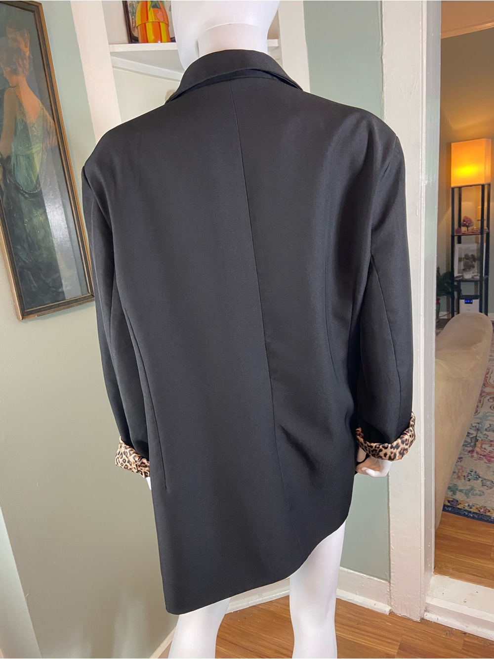 NWOT Black 3XL Single-Button Women's Blazer Jacket Leopard Print Lining - Picture 10 of 13